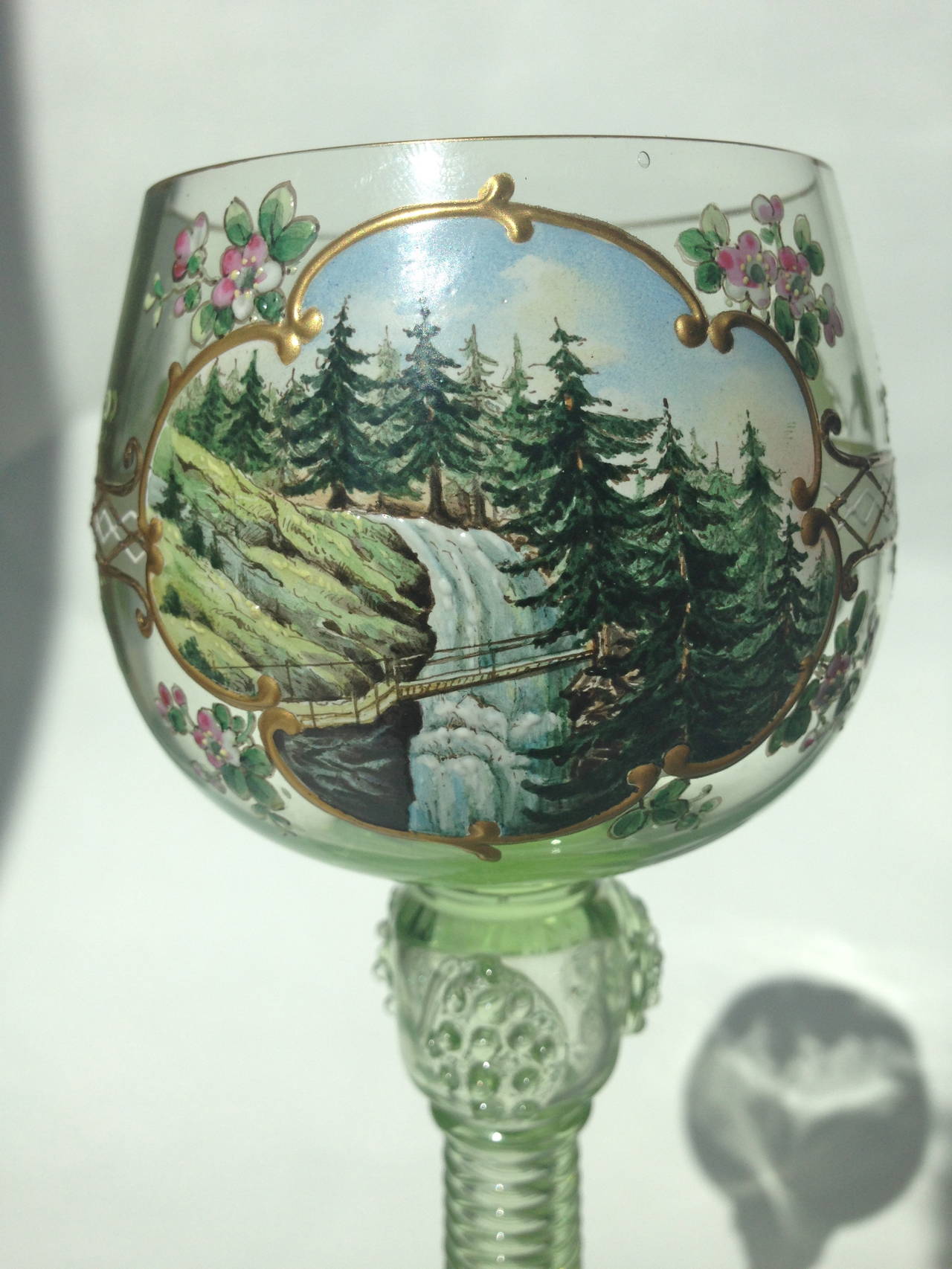 Art Glass Moser Glass Enameled Landscape and Architectural Scenes, circa 1890 For Sale