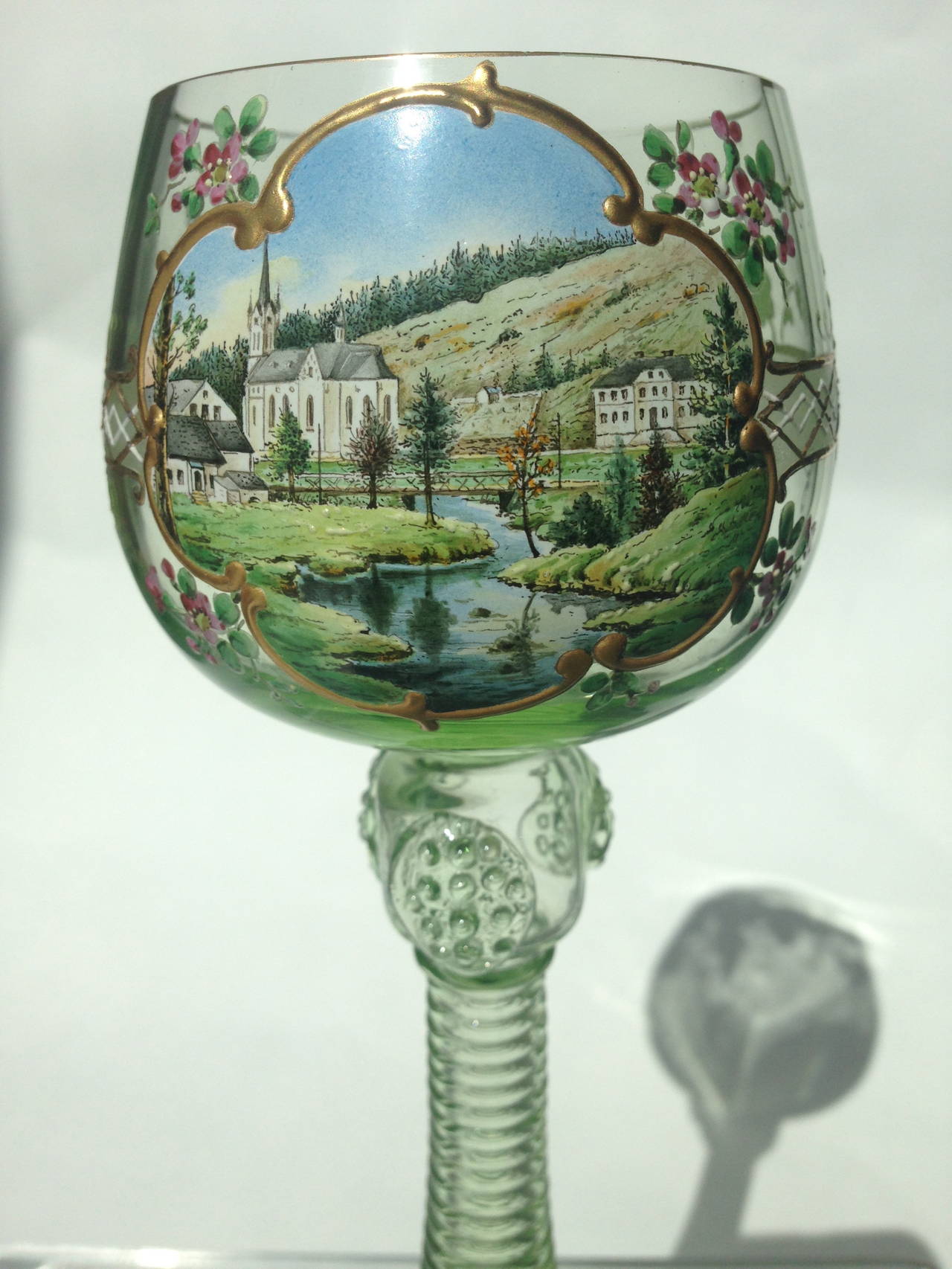 Moser Glass Enameled Landscape and Architectural Scenes, circa 1890 In Excellent Condition For Sale In Redding, CA