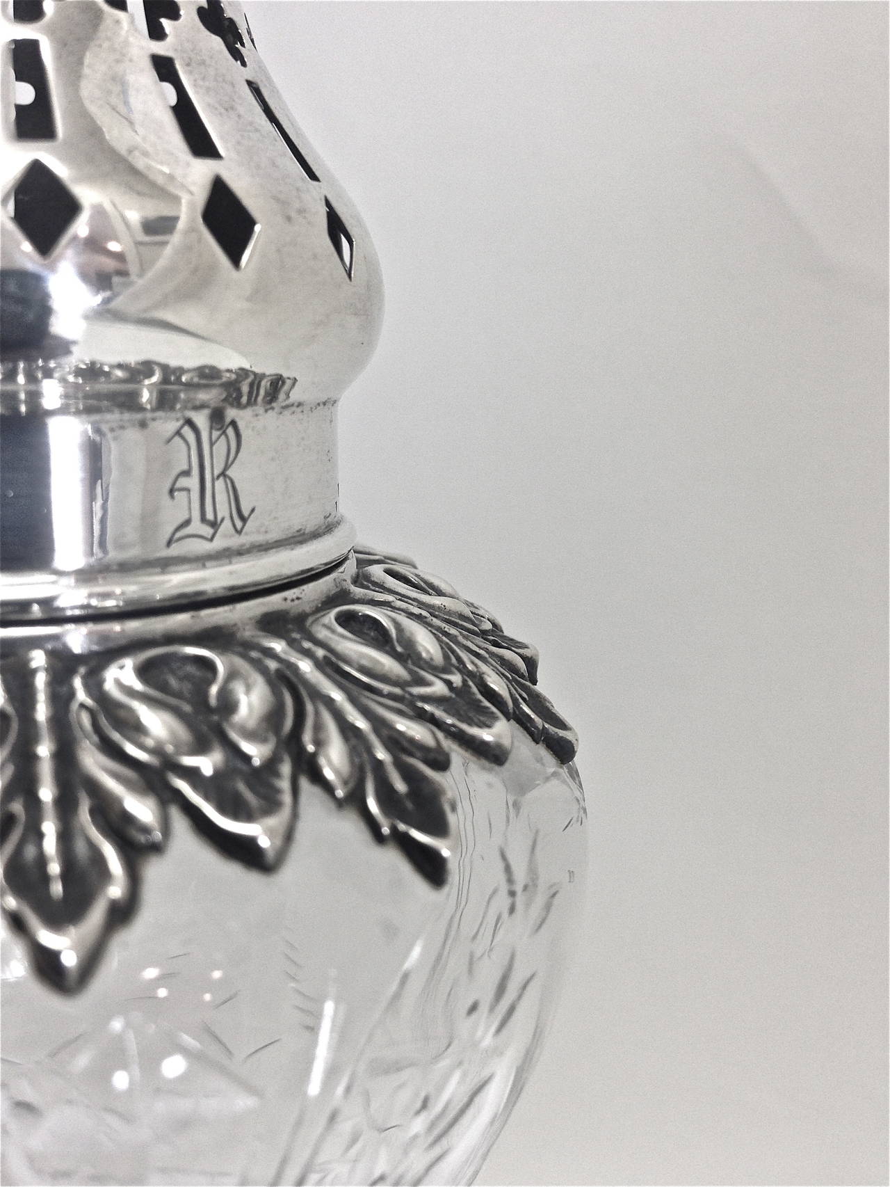 American Sterling Silver and Cut-Glass Powder Sugar Shaker Silver by Durgin, circa 1900