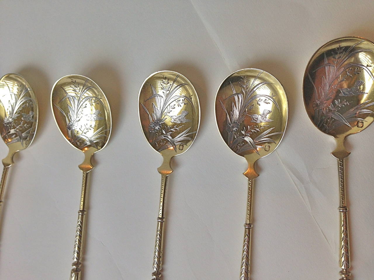 Fine and Complete French Sterling Vermeil Ice Cream Set, 19th Century In Excellent Condition In Redding, CA