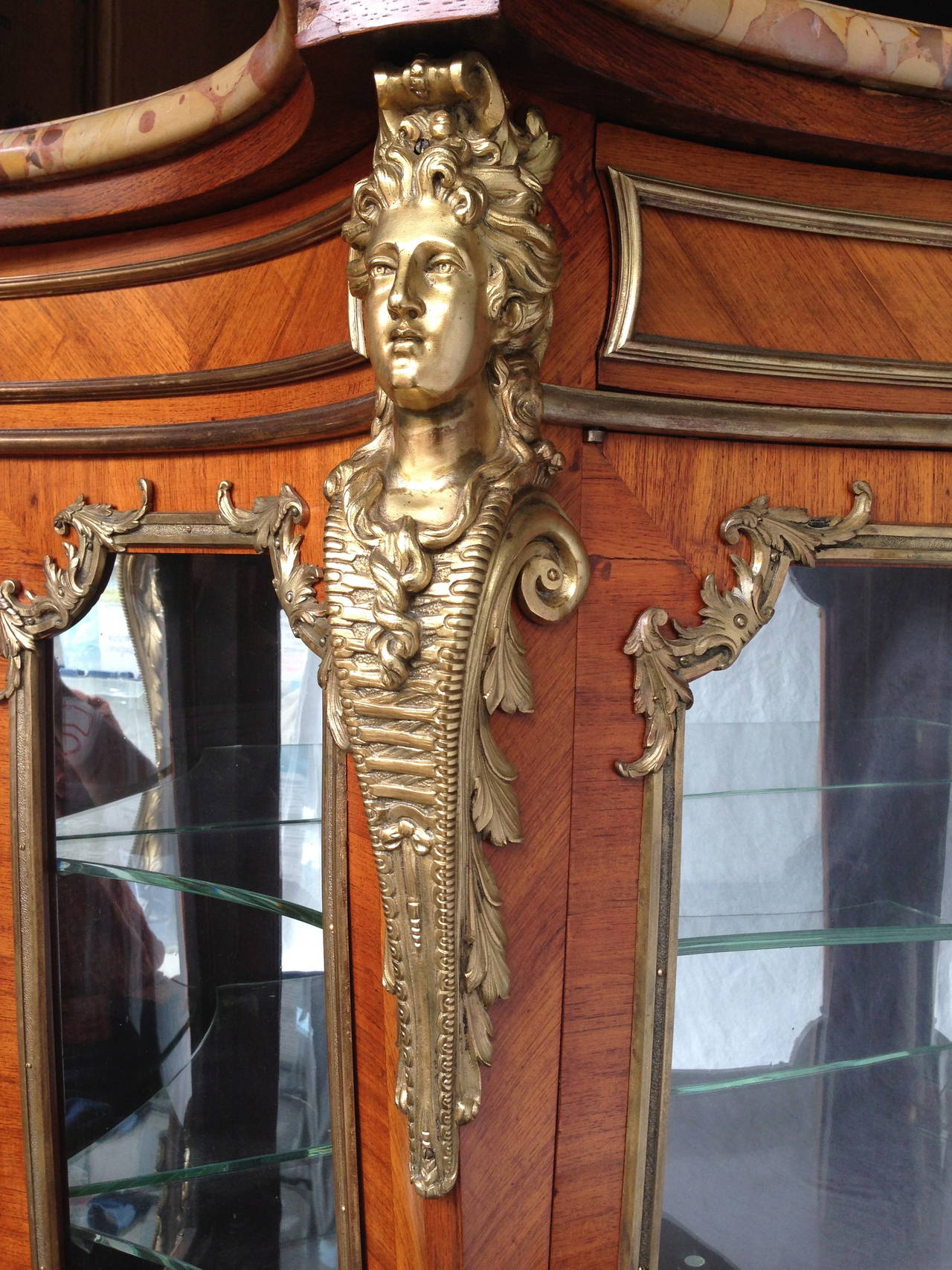 Fine Quality French 19th Century Vitrine Cabinet Gilt Bronze Figural Mounts In Excellent Condition In Redding, CA