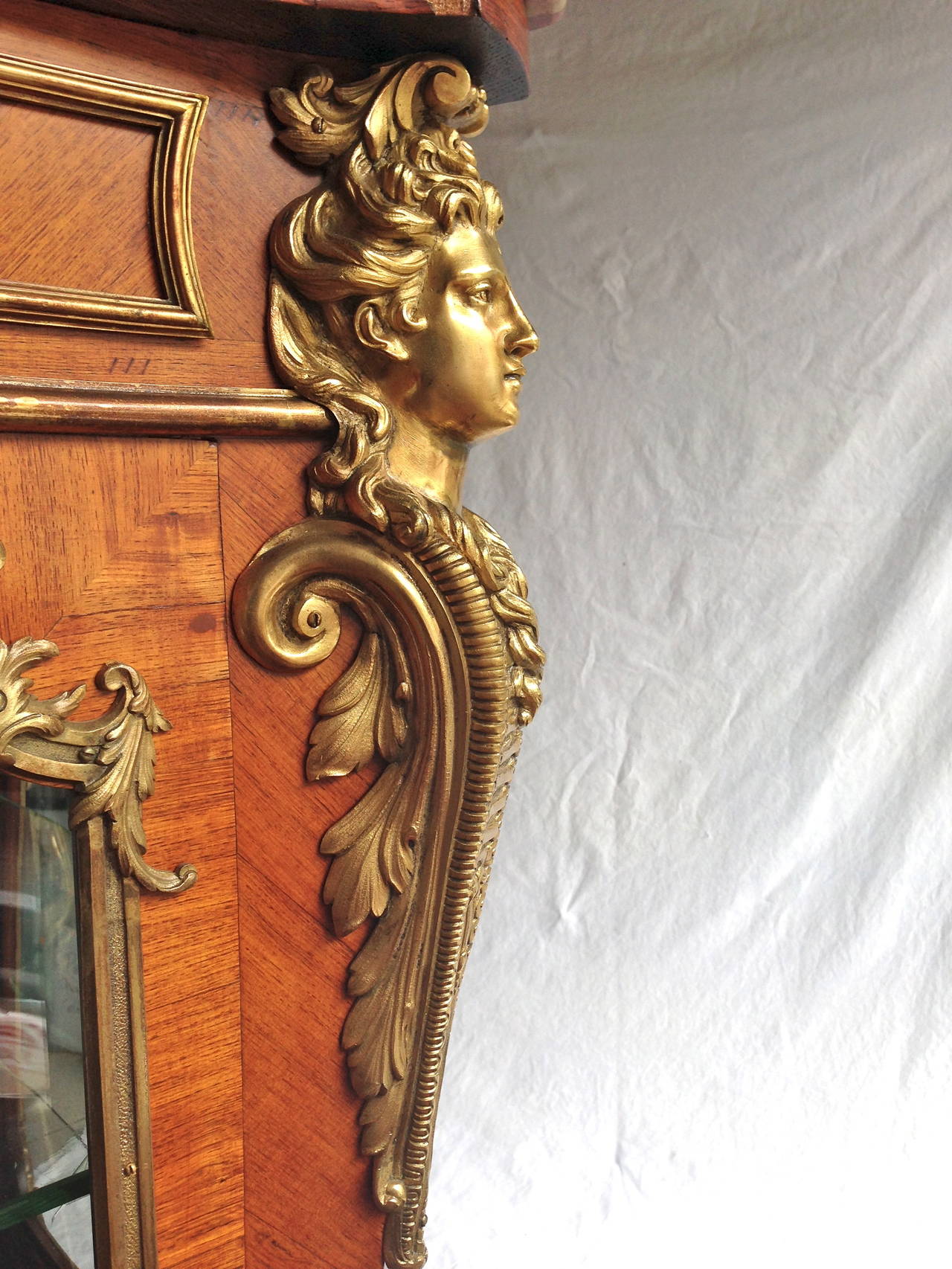 Louis XVI Fine Quality French 19th Century Vitrine Cabinet Gilt Bronze Figural Mounts