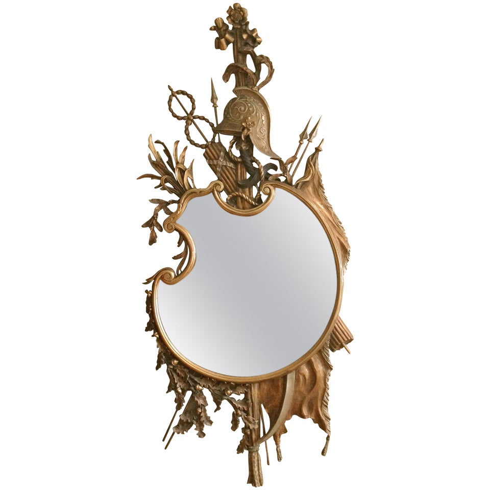 Unusual 19th Century Continental Giltwood Mirror Trophies of War Motif