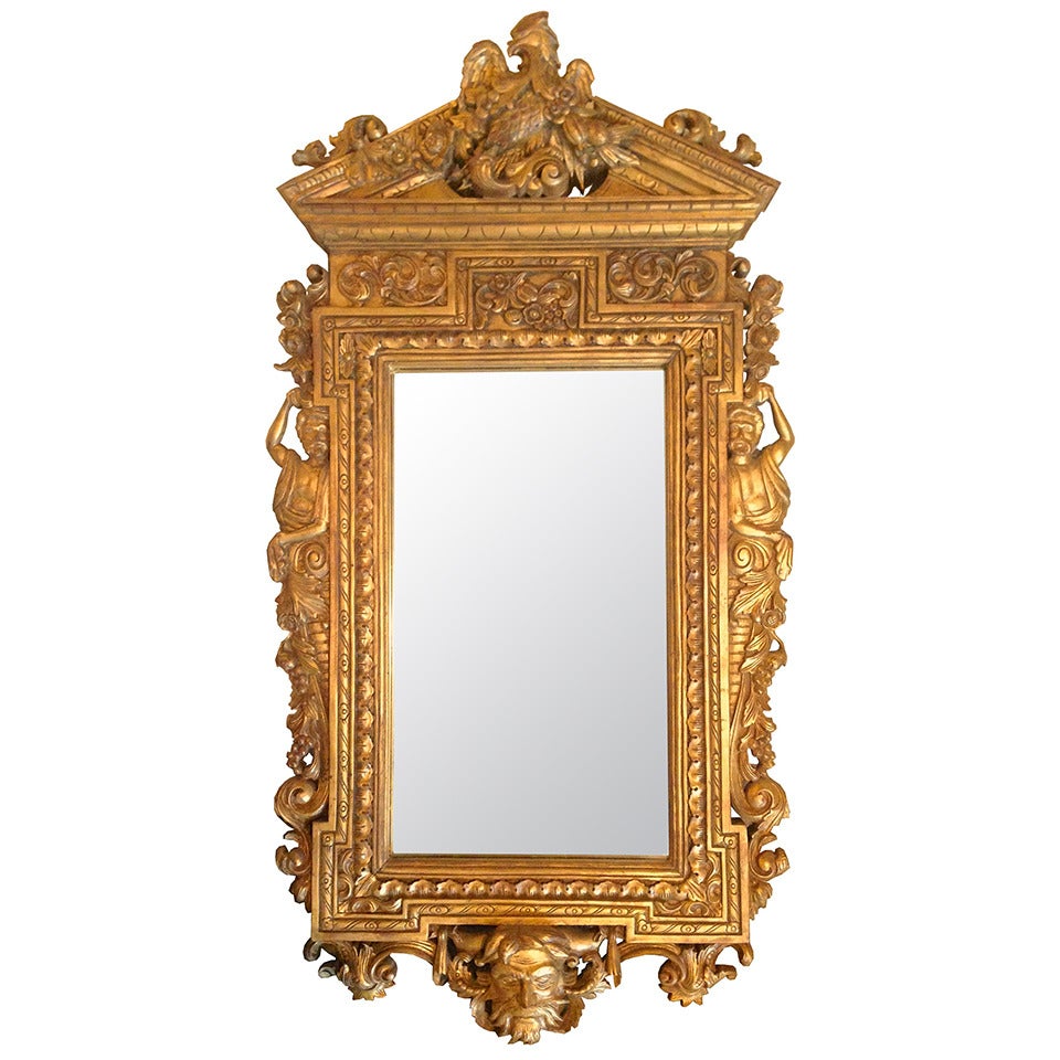 Very Nice Carved and Gilt Figural Mirror, 20th Century For Sale