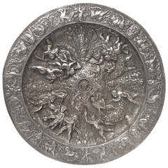Antique European Silver Plate Decorative Charger Phenomena Detail, 19th Century