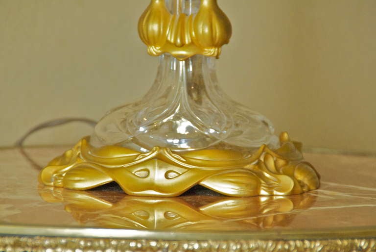 Cut Glass Art Nouveau Crystal and Bronze Flora Form Table Lamp