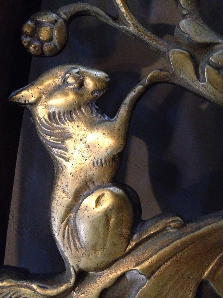 Monumental Gilt Bronze Transome, Putti Birds and Squirrels, 1907 1