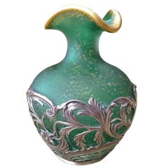 Antique Daum Nancy Art Glass Vase Cased in French Sterling c.1900