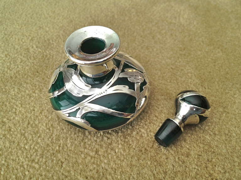 20th Century Art Nouveau Silver Overlay Perfume Bottle c.1900