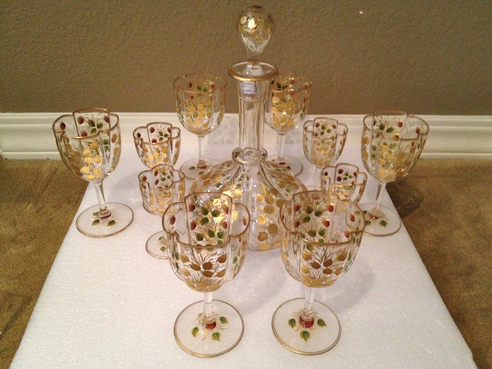 Rare French Gold Gilded and Enamel Quatrefoil Stemware 19th Century at