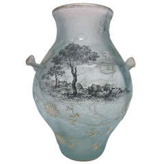 Outstanding Daum Nancy Cameo Cut Enameled and Acid Etched Vase circa 1900