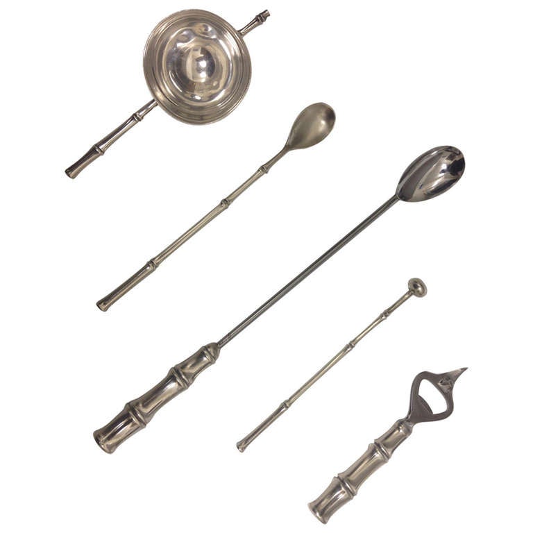 Tiffany and Co. Makers Sterling Bar Set in the Bamboo Pattern