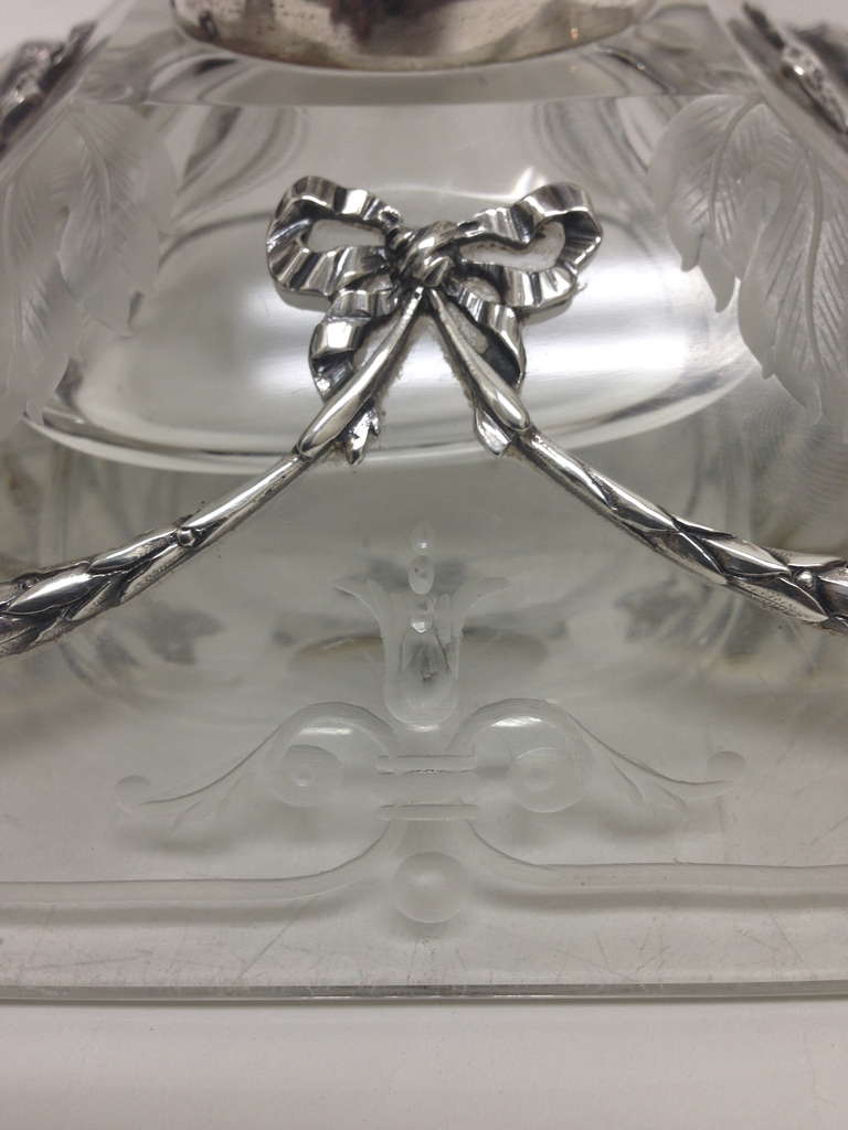 20th Century Outrageous Large French Sterling and Etched Crystal Inkstand circa 1900