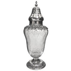 Antique Sterling Silver and Cut-Glass Powder Sugar Shaker Silver by Durgin, circa 1900