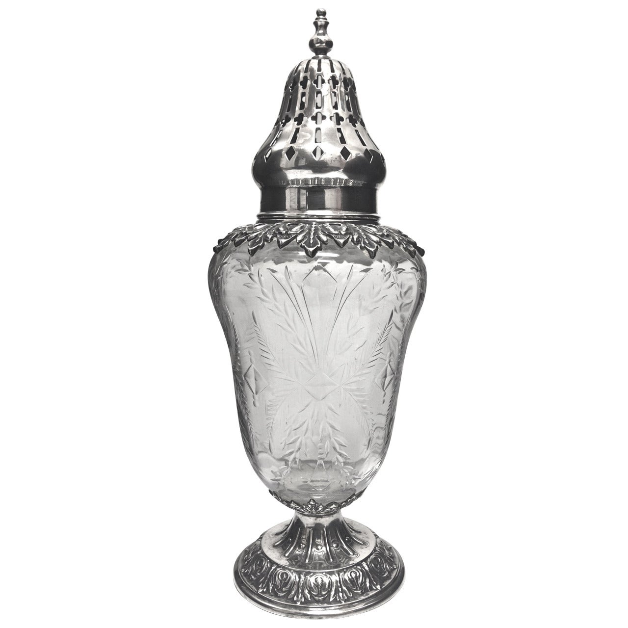 Sterling Silver and Cut-Glass Powder Sugar Shaker Silver by Durgin, circa 1900