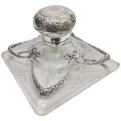 Outrageous Large French Sterling and Etched Crystal Inkstand circa 1900