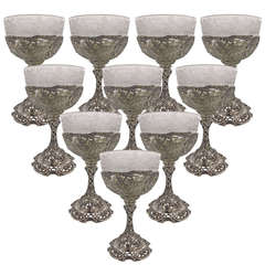Rare Set of Twelve Continental Silver and Etched Crystal Stemware circa 1900