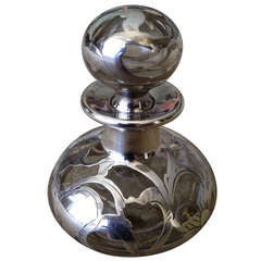Art Nouveau Silver Overlay Over Clear Glass Perfume Bottle ca. 1900