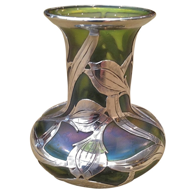 Art Nouveau Silver Overlay on Loetz Austrian Art Glass ca. 1900