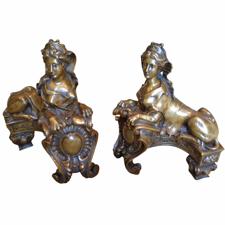 Fantastic French Chenet in the Form of Mannerist Sphinxes, circa 1830