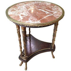 19th Century French Side Table in Gilt Bronze Mahogany with Marble Top