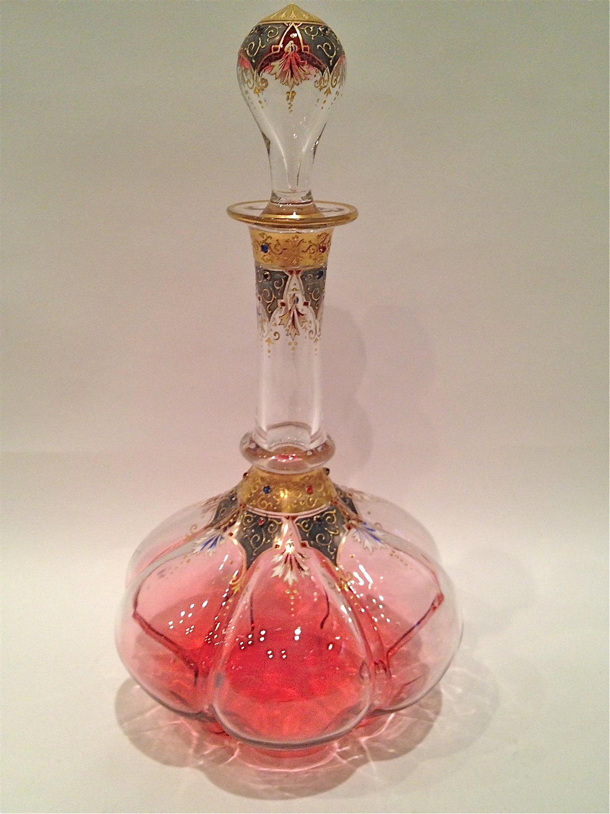 Jeweled and Gilded Two Color Moser Decanter c. 1900
