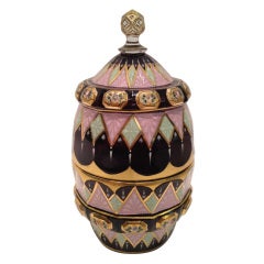 Rare and Unusual Enameled Ruby Glass Jar Possibly Moser ca. 1900