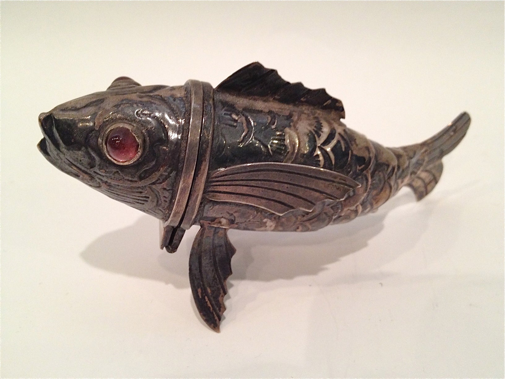 An Articulated Silver Besamim Havdala Fish-Form Spice Box 20th Century