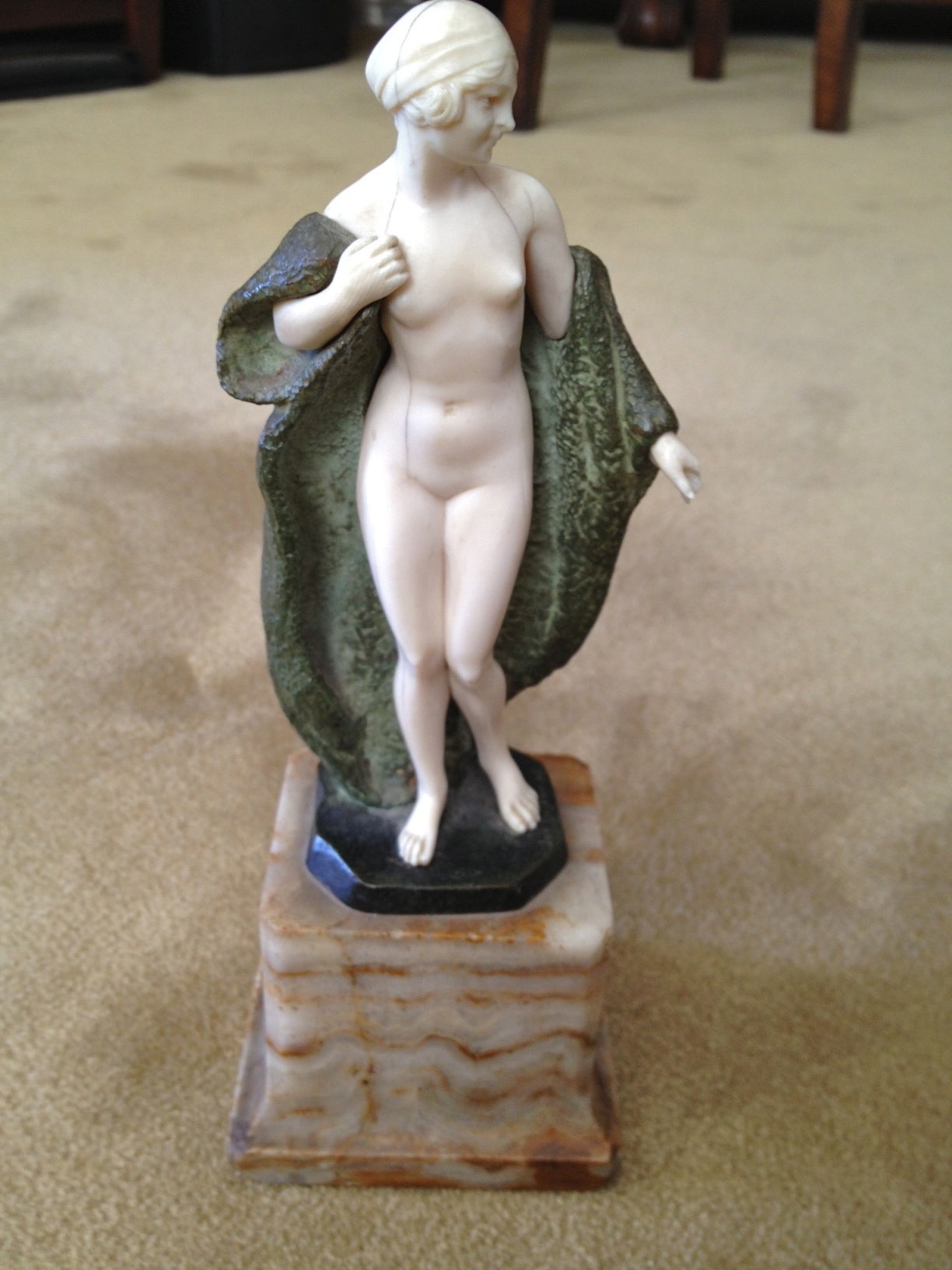 French Art Deco Bronze and Ivory Nude ca. 1925 Signed Descomps