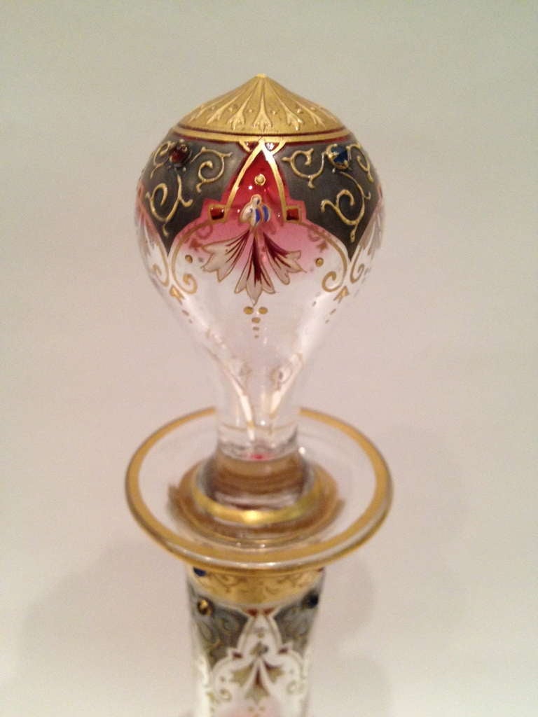 Jeweled and Gilded Two Color Moser Decanter c. 1900 In Excellent Condition In Redding, CA