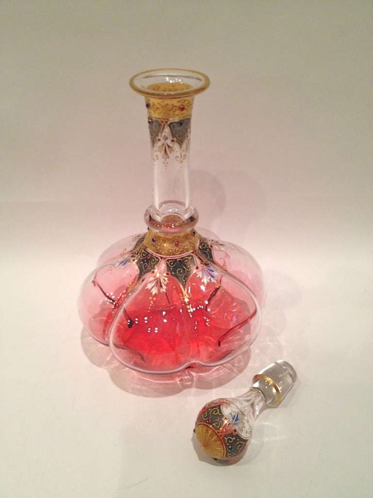 Austrian Jeweled and Gilded Two Color Moser Decanter c. 1900