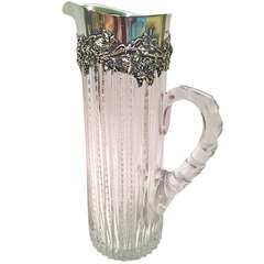 Large Gorham Sterling Collar Pitcher with American Brilliant Period Cut  Glass