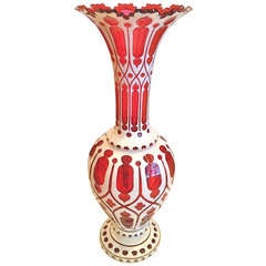 Monumental Two Piece Bohemian Overlay Glass Vase ca. 1890
