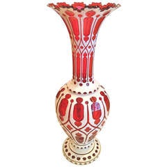 Monumental Two Piece Bohemian Overlay Glass Vase ca. 1890 Monumental Two Piece Bohemian Overlay Glass Vase ca. 1890