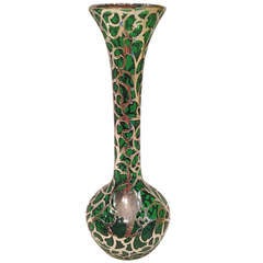 Silver Overlay on Emerald Green Glass Art Nouveau c. 1900