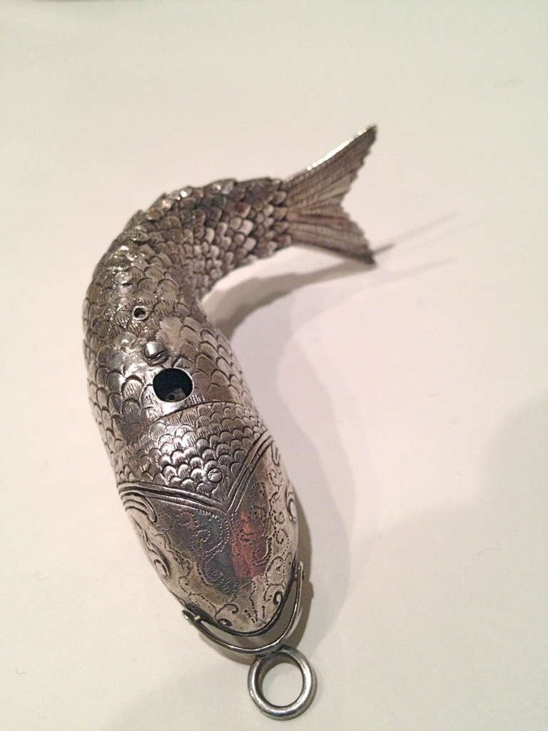English Very Fine Articulated Fish Form Scent Bottle 19th century