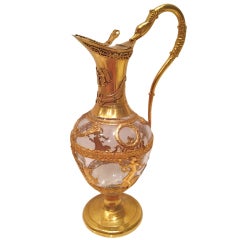 French Empire Style Decanter Gilt Brass and Crystal c. 1940s