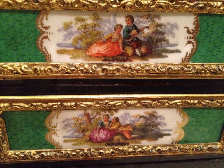 Wood 19th c. German Gilt Bronze and Porcelain Plaque Mounted Jewelry Cabinet