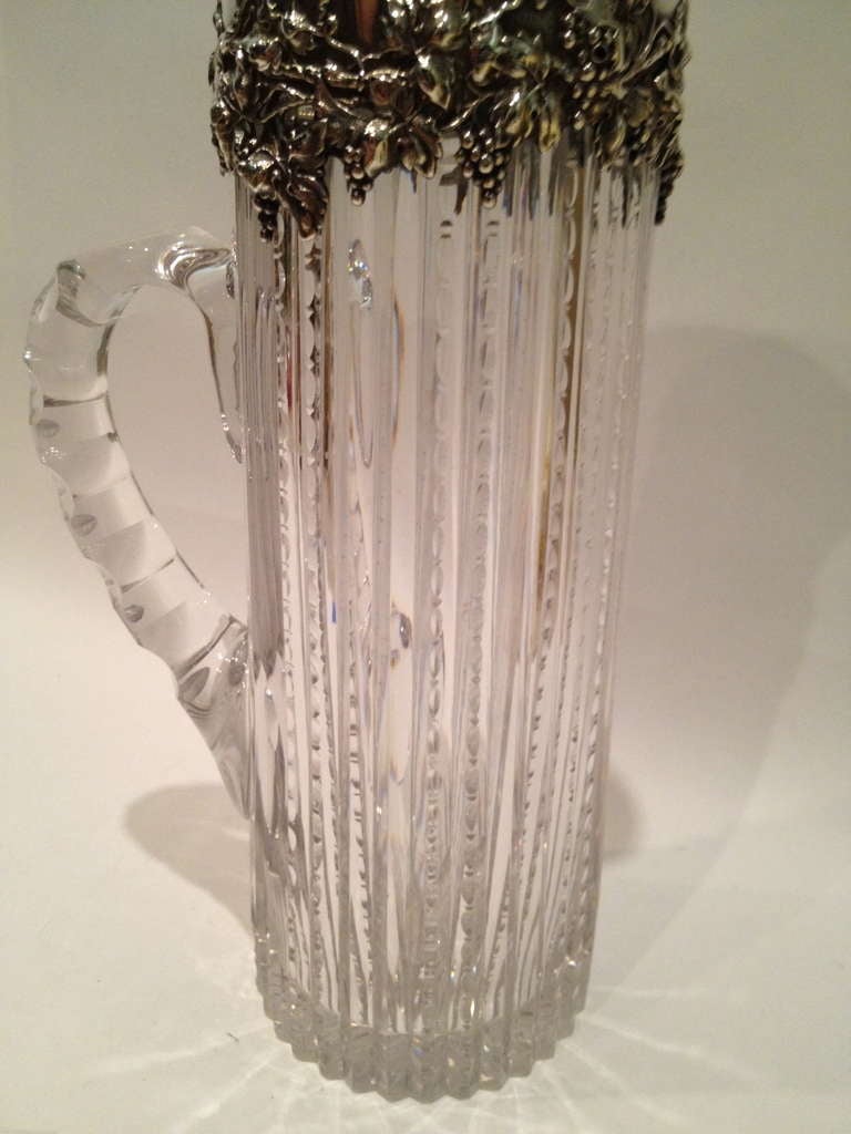 Sterling Silver Large Gorham Sterling Collar Pitcher with American Brilliant Period Cut  Glass