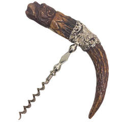 American Carved Horn and Sterling Corkscrew c.1900