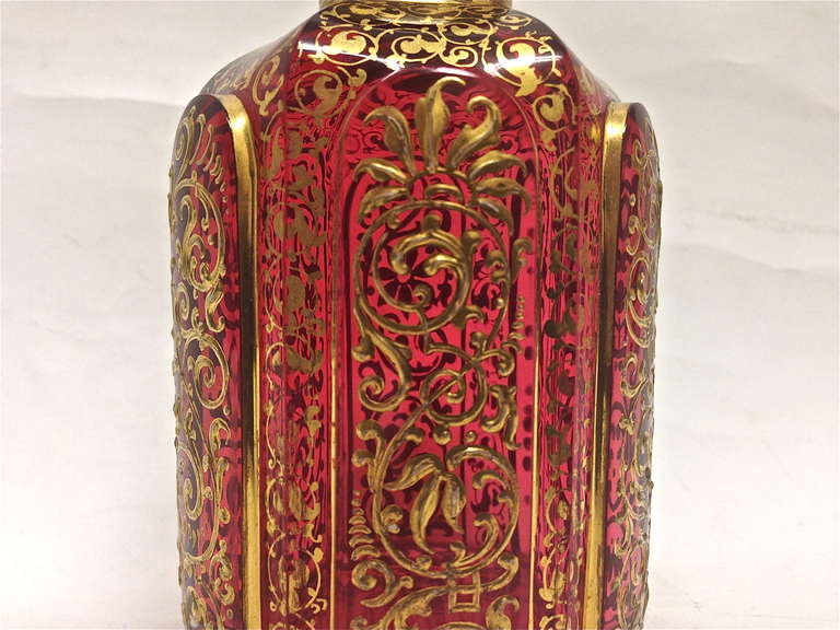 Moser Raised Paste Ruby Glass Cologne Bottle Very Rare, circa 1890 In Excellent Condition In Redding, CA