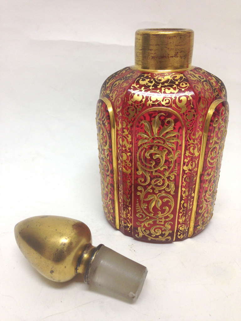 19th Century Moser Raised Paste Ruby Glass Cologne Bottle Very Rare, circa 1890