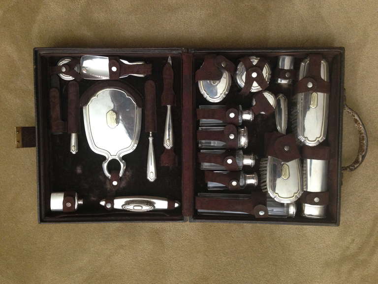 American Boxed Ladies' 14-Karat Gold and Sterling Dresser Set by Shreve, 19th Century For Sale