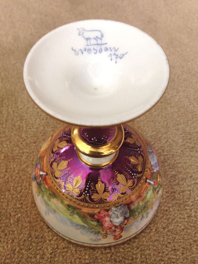 12 Lamm Dresden Compotes Painted and Gilded with Iridescent Glaze c.1900 In Excellent Condition In Redding, CA