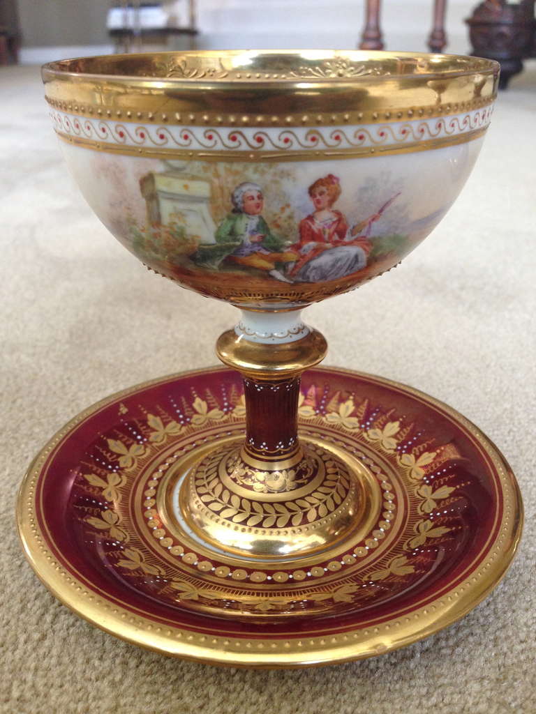 12 Lamm Dresden Compotes Painted and Gilded with Iridescent Glaze c.1900 3