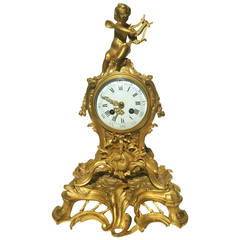 French 19th Century Gilt Bronze Mantel Clock Musical Putti Surmounted