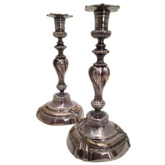 French Silver over Bronze Candlesticks, 19th Century
