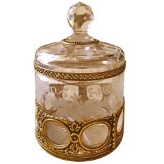 French Etched Crystal and Gilt Bronze Vanity Container c.1920s