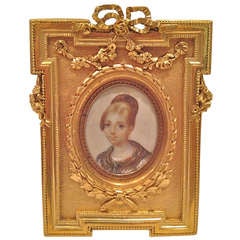 Antique Extremely Fine Dore Bronze Frame with Miniature Painting 19th c.