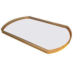Gilt Metal and Crystal Tray with Pierced Gallery c. 1940s